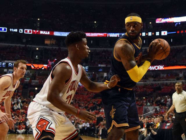 Jimmy Butler locking LeBron James down.