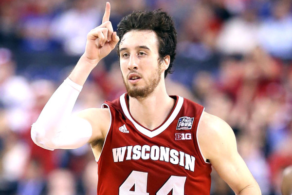 INDIANAPOLIS, IN - APRIL 06: Frank Kaminsky #44 of the Wisconsin Badgers reacts after a play in the second half against the Duke Blue Devils during the NCAA Men's Final Four National Championship at Lucas Oil Stadium on April 6, 2015 in Indianapolis, Indiana. (Photo by Andy Lyons/Getty Images)