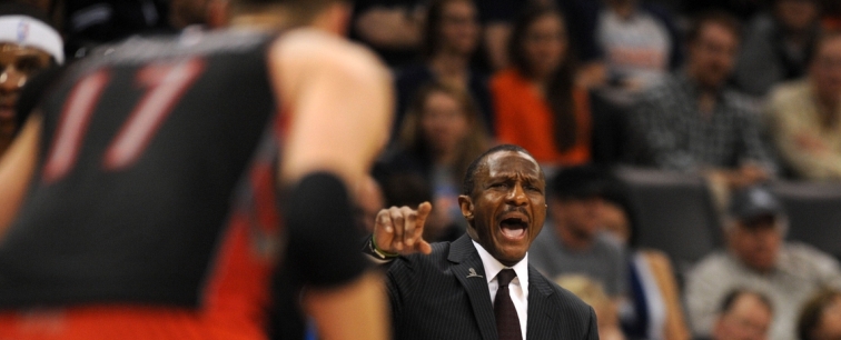 Toronto Raptors head coach Dwane Casey yells