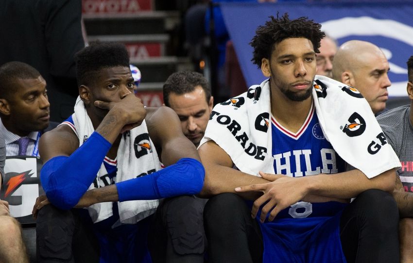 Nerlens Noel & Jahlil Okafor - Bill Streicher-USA TODAY Sports