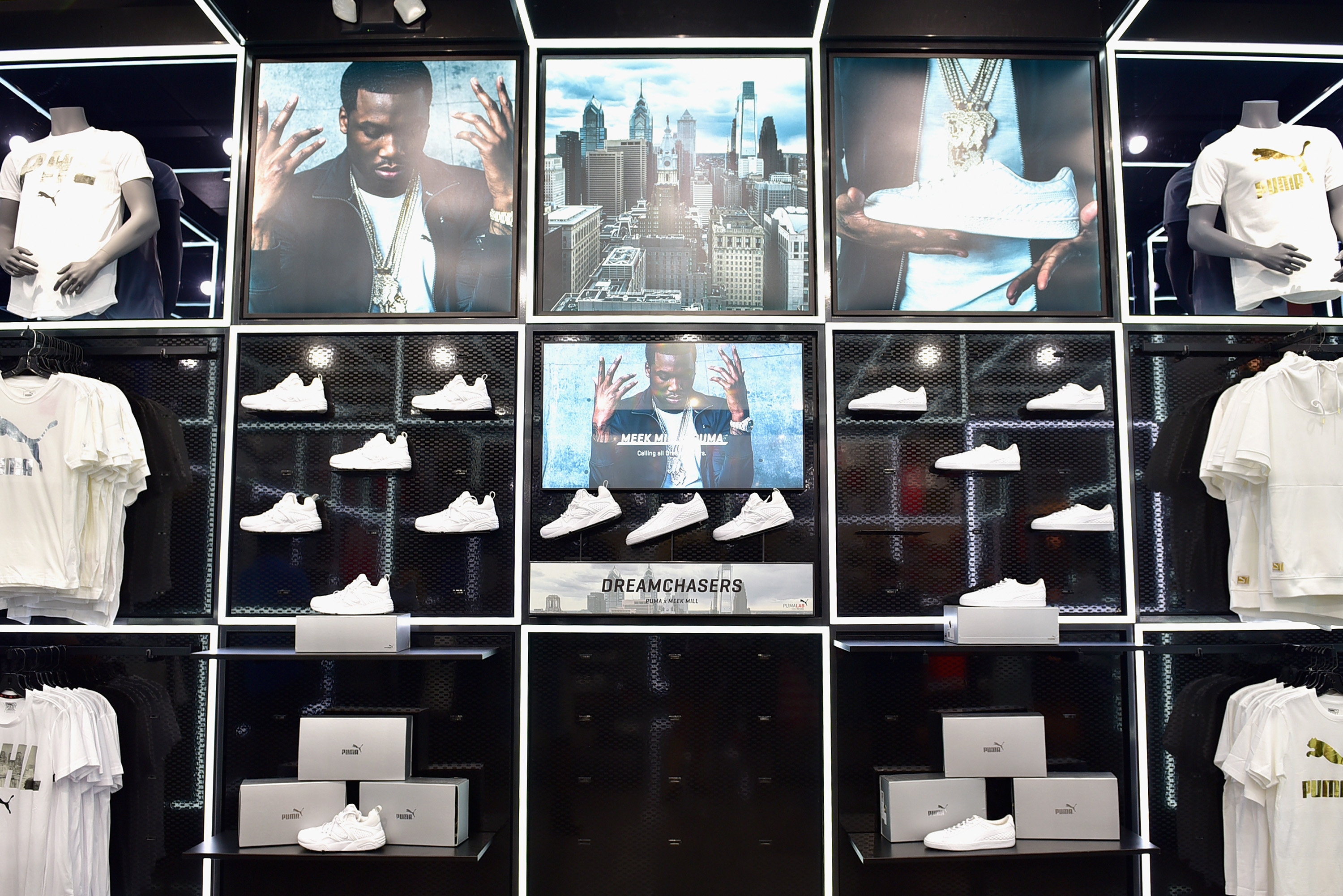 PHILADELPHIA, PA - JULY 15: Puma on display at the Meek Mill Debut of Dreamchasers x PUMA Collab at New Puma Lab Powered By Foot Locker At Roosevelt Mall In Philadelphia on July 15, 2016 in Philadelphia, Pennsylvania. (Photo by Lisa Lake/Getty Images for PUMA)